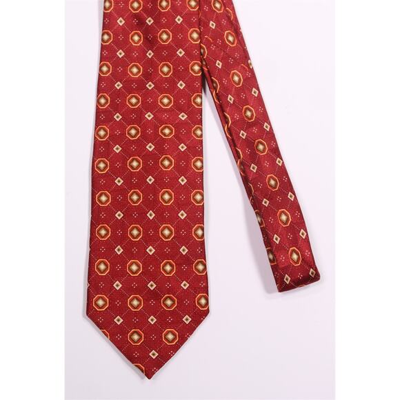Ermenegildo Zegna Burgundy Red Geometric Print Silk Necktie Tie - Picture 3 of 5